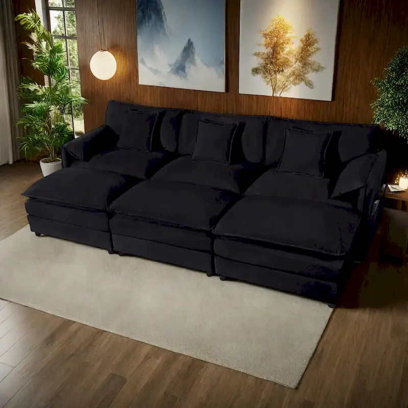 Canapé modulable convertible 3 places en chenille de 278 cm avec coussins double épaisseur, combinaison DIY