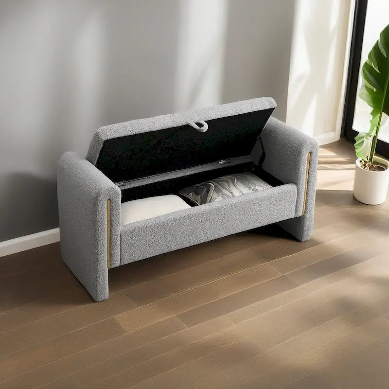 Panca Contenitore da Fondo Letto Athena in Tessuto Teddy Moderno con Braccioli