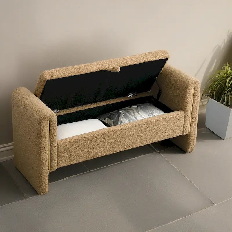Panca Contenitore da Fondo Letto Athena in Tessuto Teddy Moderno con Braccioli