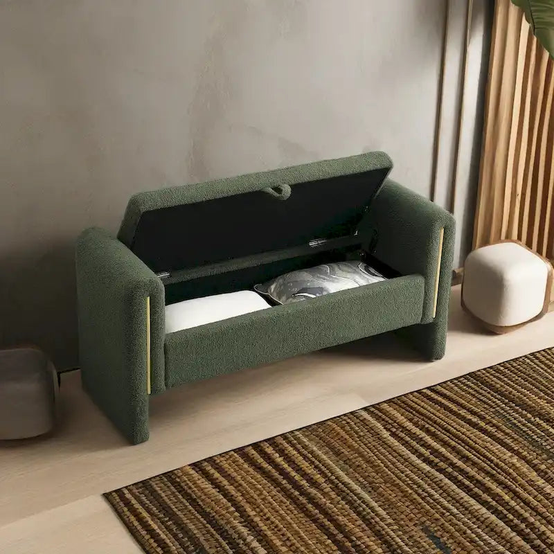 Panca Contenitore da Fondo Letto Athena in Tessuto Teddy Moderno con Braccioli