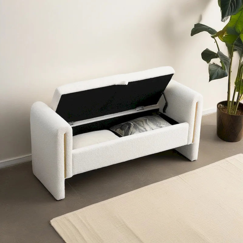Panca Contenitore da Fondo Letto Athena in Tessuto Teddy Moderno con Braccioli