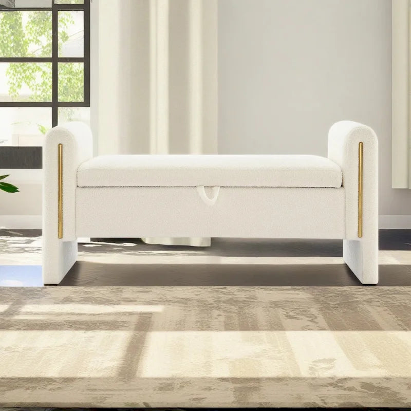 Panca Contenitore da Fondo Letto Athena in Tessuto Teddy Moderno con Braccioli