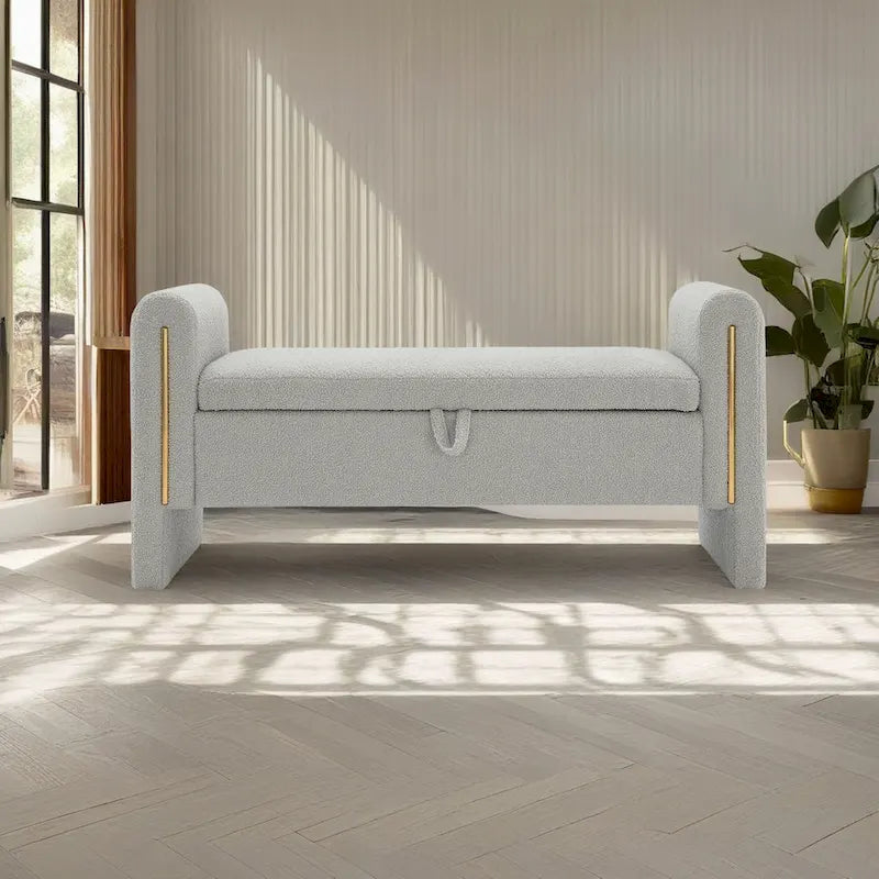 Panca Contenitore da Fondo Letto Athena in Tessuto Teddy Moderno con Braccioli