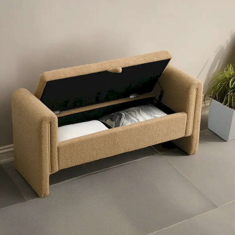 Panca Contenitore da Fondo Letto Athena in Tessuto Teddy Moderno con Braccioli