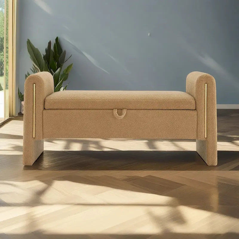 Panca Contenitore da Fondo Letto Athena in Tessuto Teddy Moderno con Braccioli