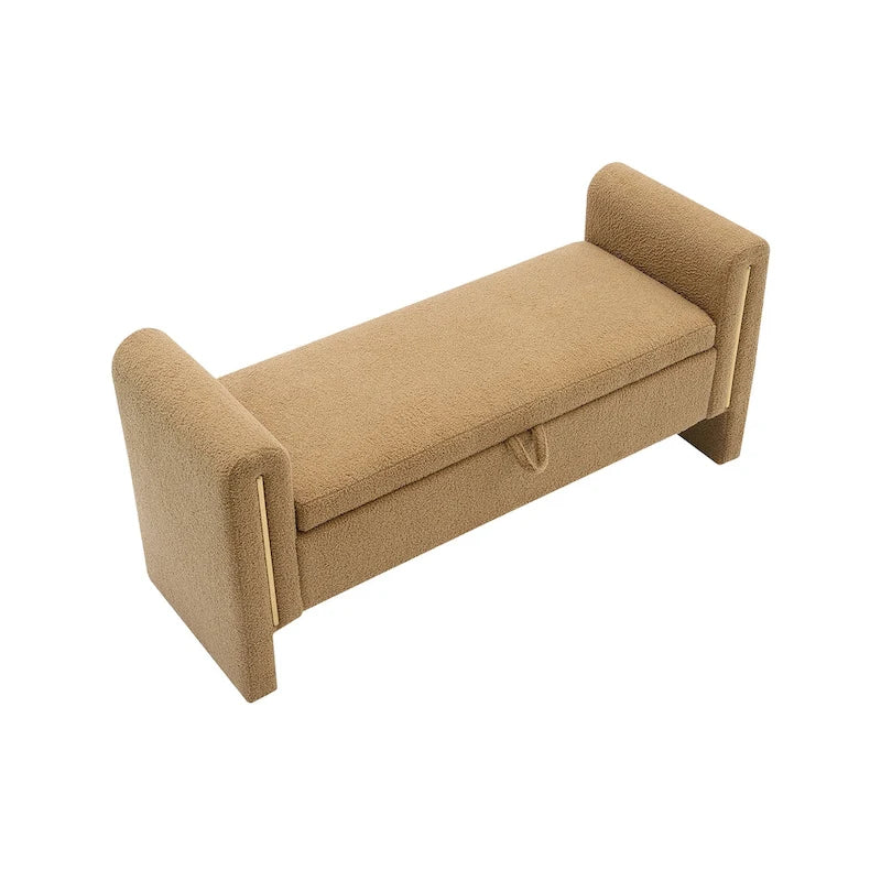 Panca Contenitore da Fondo Letto Athena in Tessuto Teddy Moderno con Braccioli