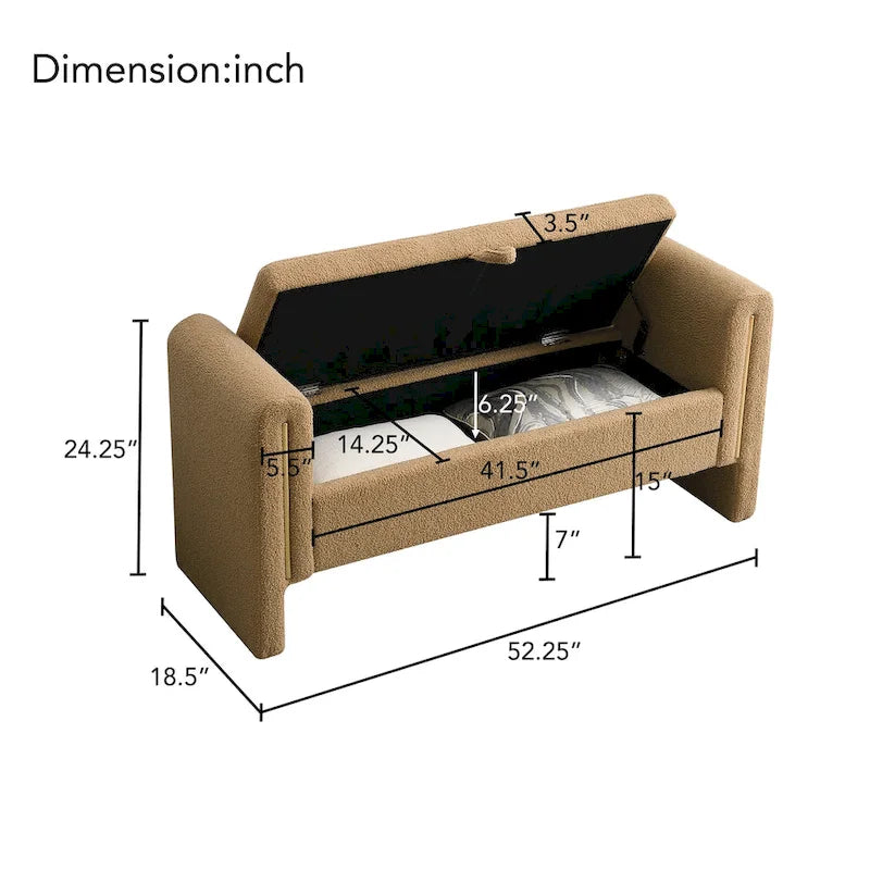 Panca Contenitore da Fondo Letto Athena in Tessuto Teddy Moderno con Braccioli