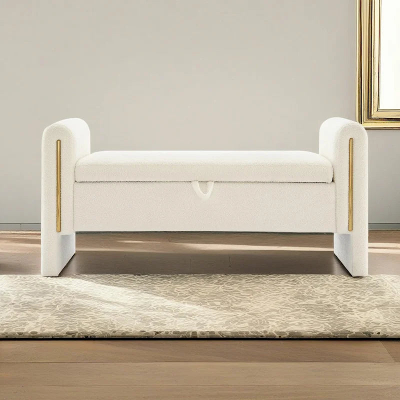 Panca Contenitore da Fondo Letto Athena in Tessuto Teddy Moderno con Braccioli