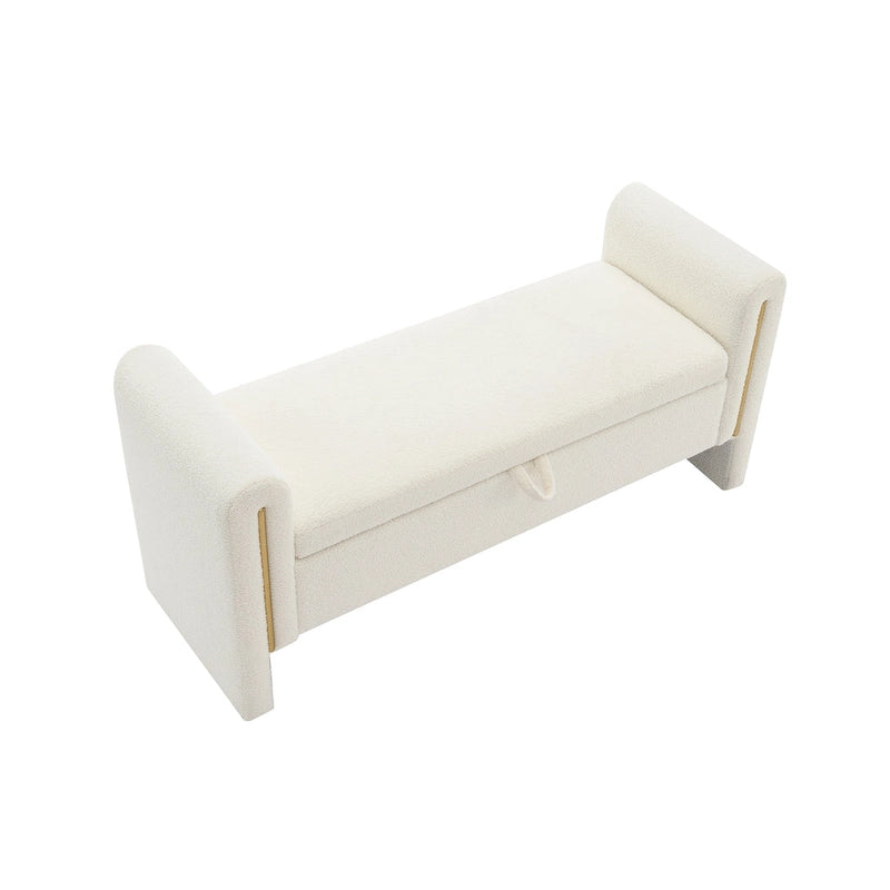 Panca Contenitore da Fondo Letto Athena in Tessuto Teddy Moderno con Braccioli