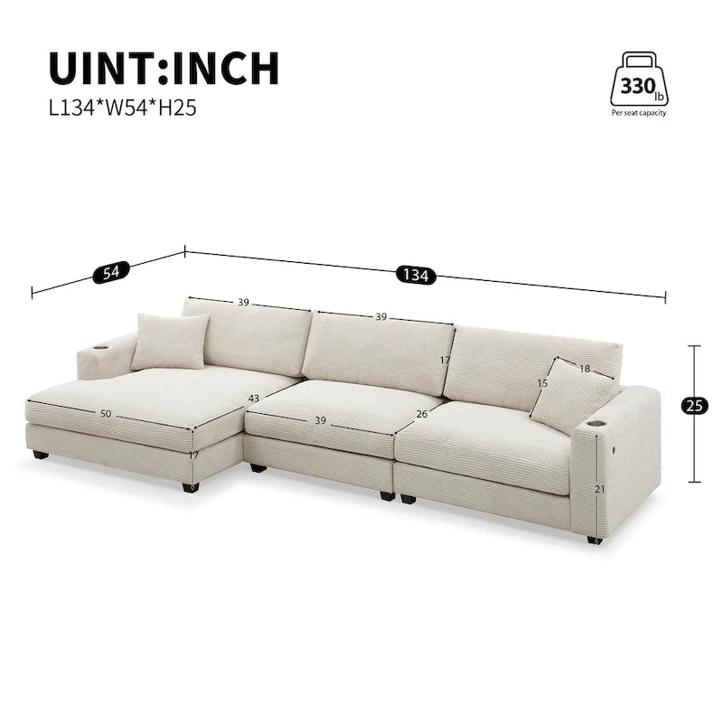 Divano Sezionale Oversize Lalo Modern in Velluto a Coste di GDFStudio