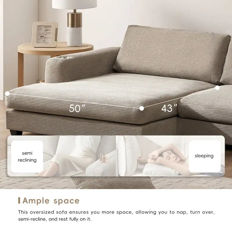 Divano Sezionale Oversize Lalo Modern in Velluto a Coste di GDFStudio