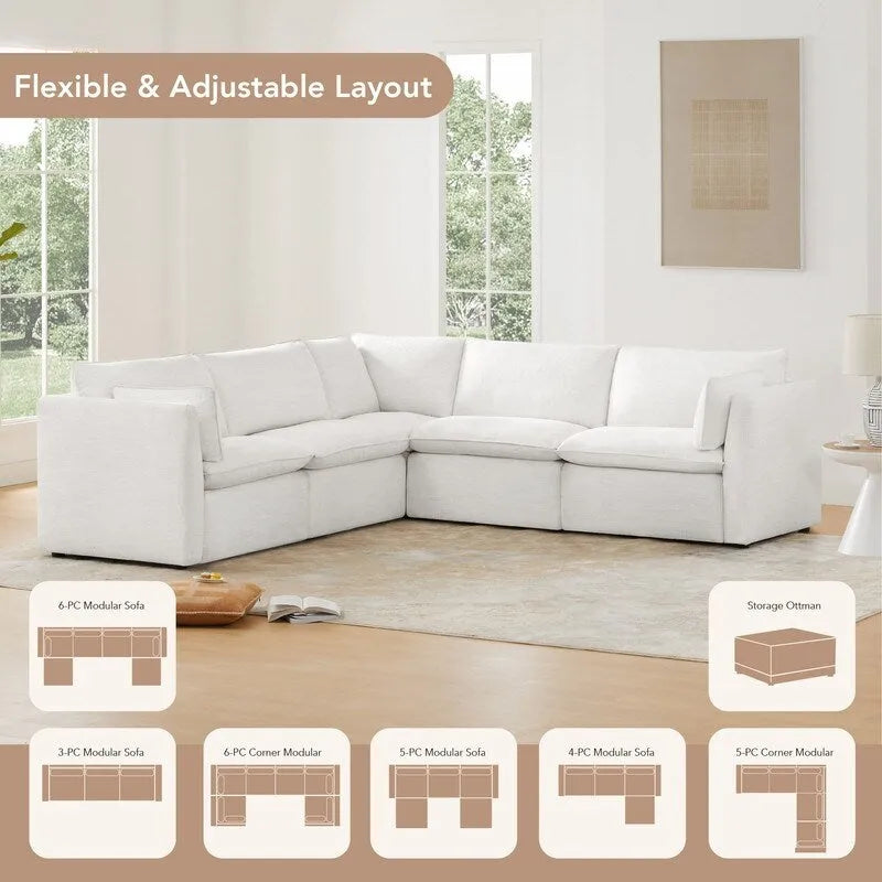 Divano Modulare Sezionale a L Cypress con Pouf