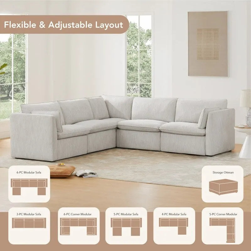 Divano Modulare Sezionale a L Cypress con Pouf