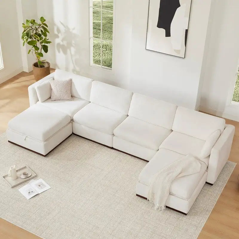 Mia U-shape Oversized Modular Sectional Fabric Sofa with Upgraded Wood Base