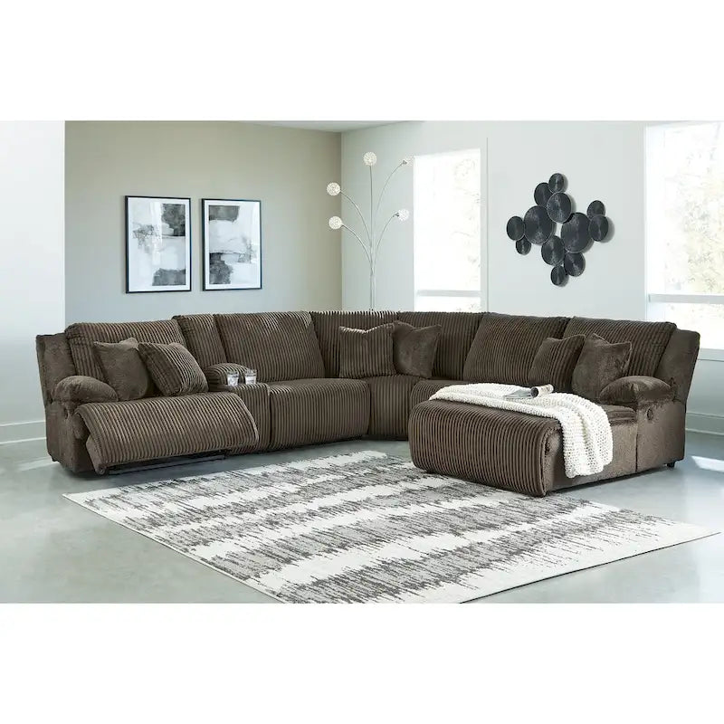 Signature Design by Ashley Top Tier Brown 6-Piece Reclining Sectional with Chaise - 147W x 134D x 41H