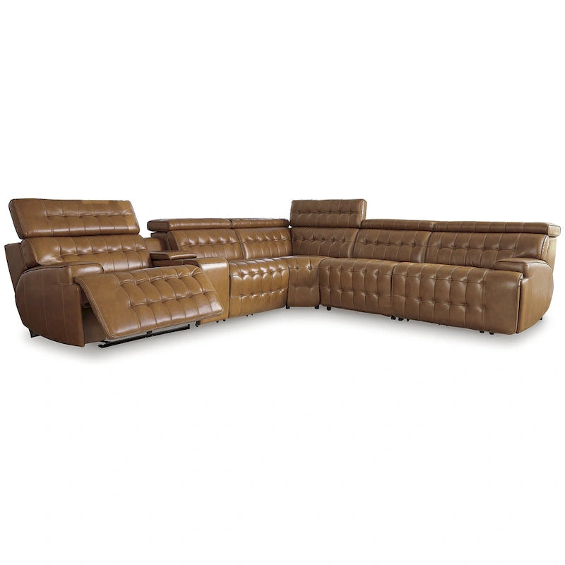 Signature Design by Ashley Temmpton Divano componibile reclinabile elettrico a 6 pezzi marrone medio - 124W x 110D x 34H