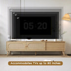 Mobile TV per TV fino a 80", Console multimediale stile moderno/rustico, Centro di intrattenimento con gambe in legno massello