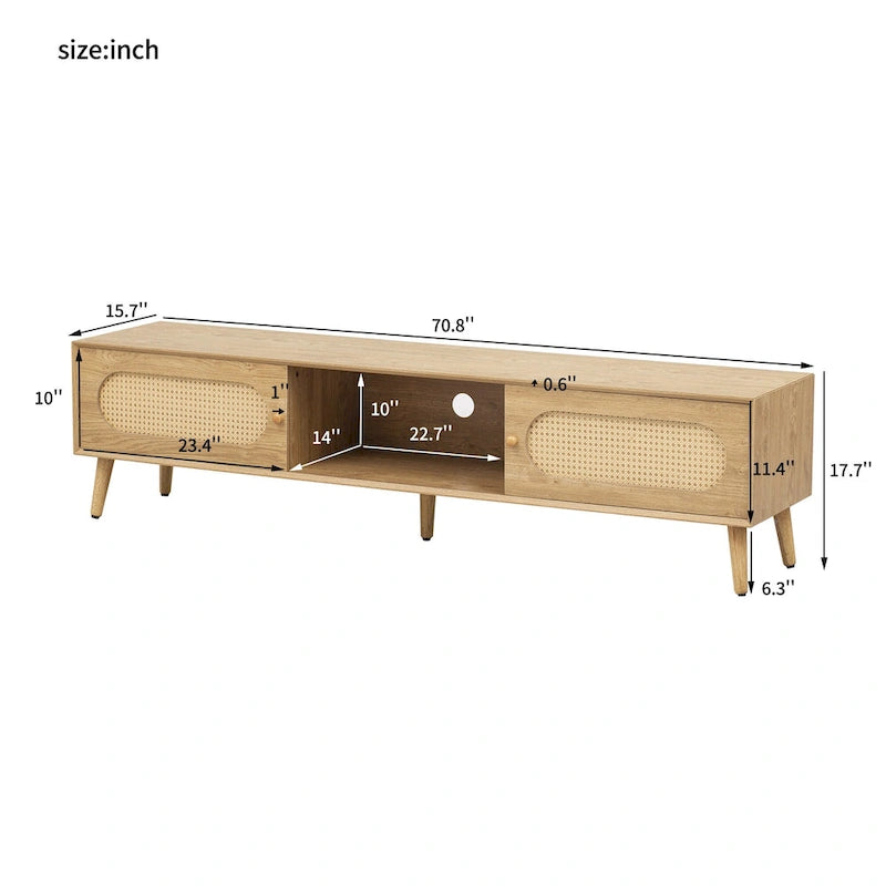 Mobile TV per TV fino a 80", Console multimediale stile moderno/rustico, Centro di intrattenimento con gambe in legno massello