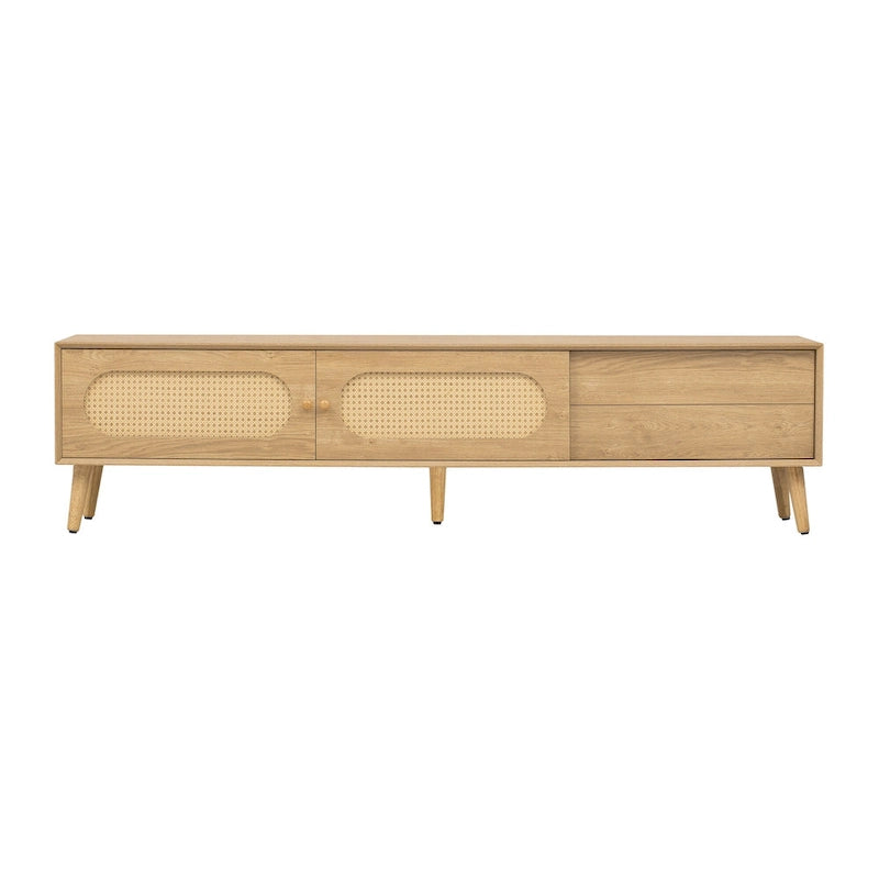 Mobile TV per TV fino a 80", Console multimediale stile moderno/rustico, Centro di intrattenimento con gambe in legno massello