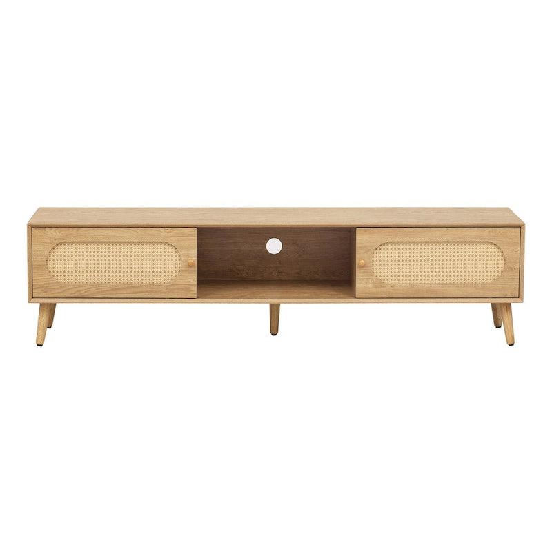 Mobile TV per TV fino a 80", Console multimediale stile moderno/rustico, Centro di intrattenimento con gambe in legno massello