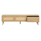 Mobile TV per TV fino a 80", Console multimediale stile moderno/rustico, Centro di intrattenimento con gambe in legno massello