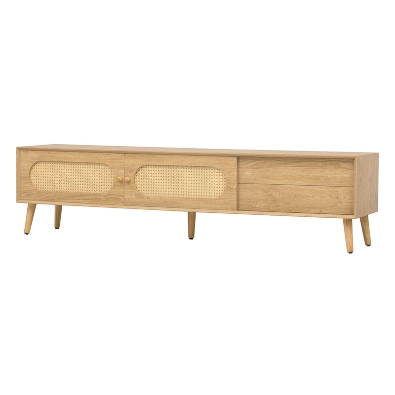 Mobile TV per TV fino a 80", Console multimediale stile moderno/rustico, Centro di intrattenimento con gambe in legno massello