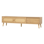Mobile TV per TV fino a 80", Console multimediale stile moderno/rustico, Centro di intrattenimento con gambe in legno massello