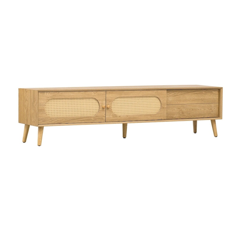 Mobile TV per TV fino a 80", Console multimediale stile moderno/rustico, Centro di intrattenimento con gambe in legno massello