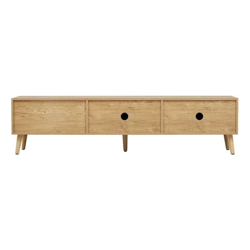 Mobile TV per TV fino a 80", Console multimediale stile moderno/rustico, Centro di intrattenimento con gambe in legno massello