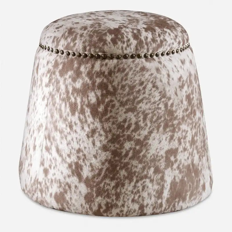 Pouf Ottomano in Pelle Bovina con Borchie - 17 - Marrone e Bianco