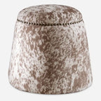 Pouf Ottomano in Pelle Bovina con Borchie - 17 - Marrone e Bianco