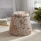 Pouf Ottomano in Pelle Bovina con Borchie - 17 - Marrone e Bianco