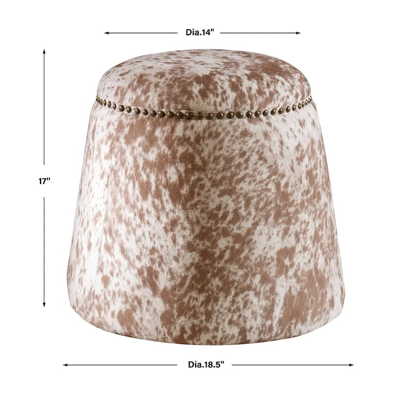 Pouf Ottomano in Pelle Bovina con Borchie - 17 - Marrone e Bianco