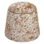Pouf Ottomano in Pelle Bovina con Borchie - 17 - Marrone e Bianco