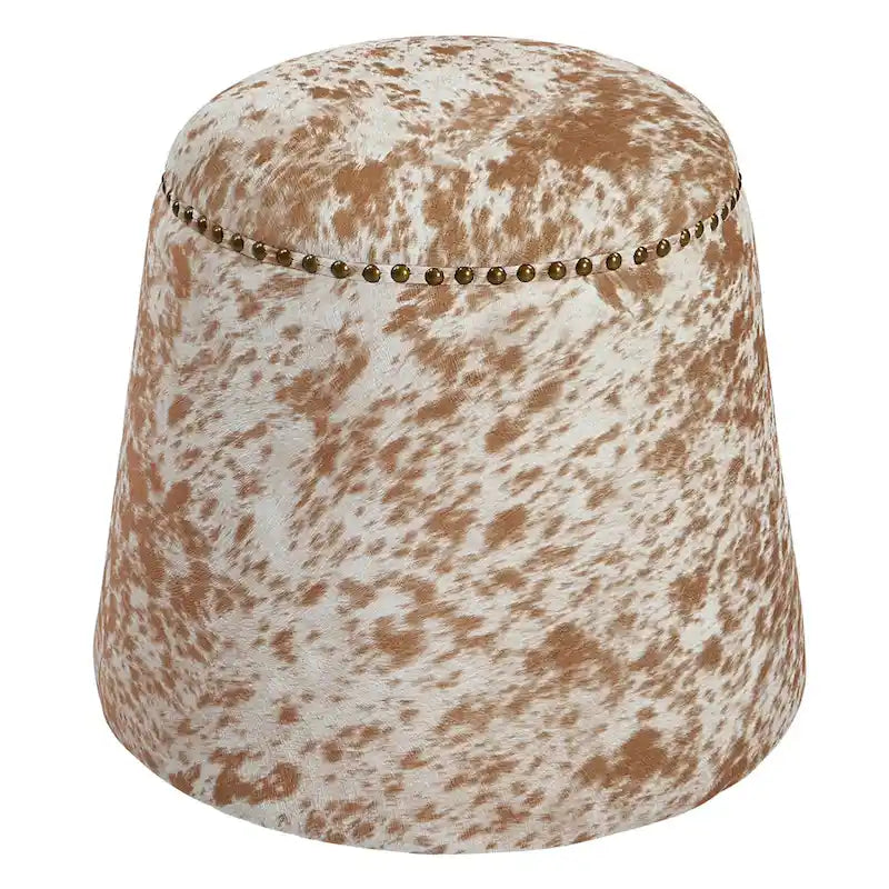 Pouf Ottomano in Pelle Bovina con Borchie - 17 - Marrone e Bianco