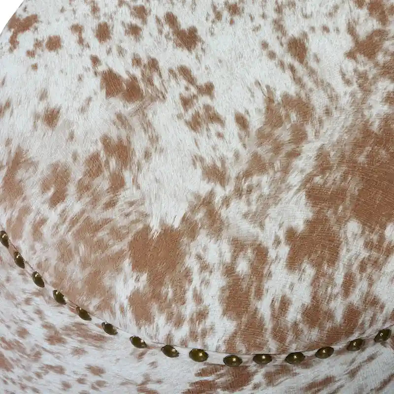 Pouf Ottomano in Pelle Bovina con Borchie - 17 - Marrone e Bianco