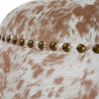 Pouf Ottomano in Pelle Bovina con Borchie - 17 - Marrone e Bianco