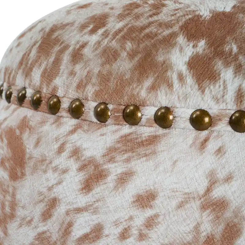 Pouf Ottomano in Pelle Bovina con Borchie - 17 - Marrone e Bianco