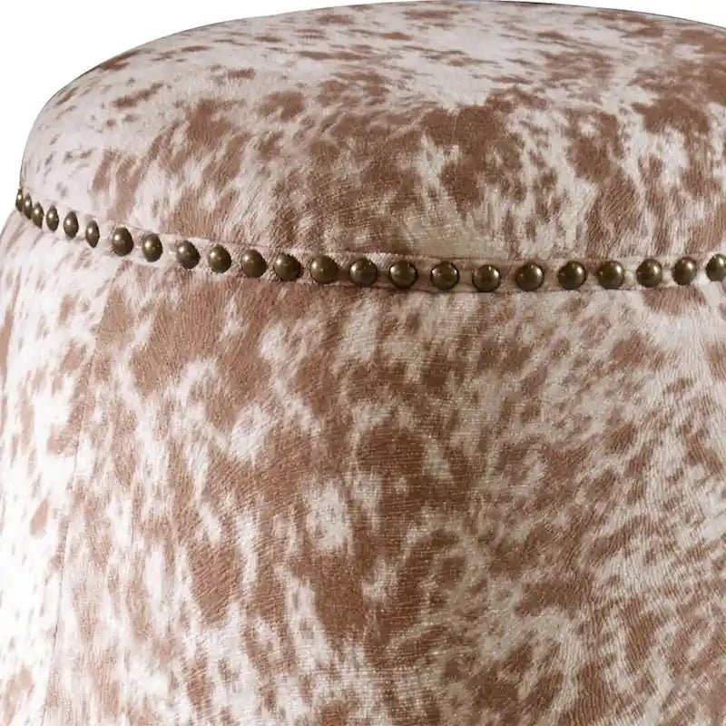 Pouf Ottomano in Pelle Bovina con Borchie - 17 - Marrone e Bianco