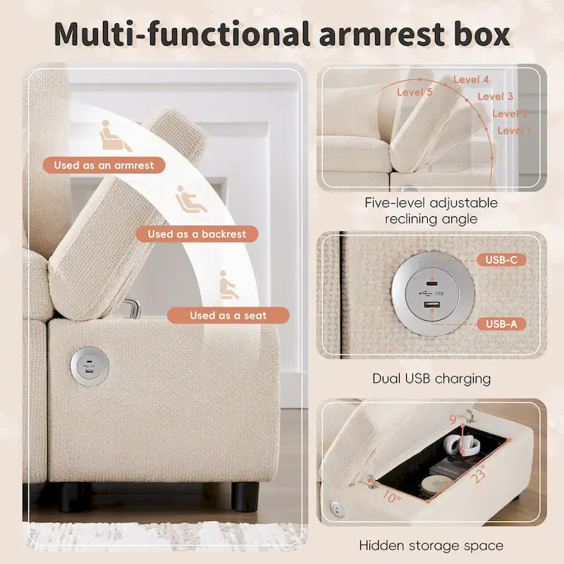 Divano componibile in ciniglia oversize 107 con estraibile e pouf contenitore mobile