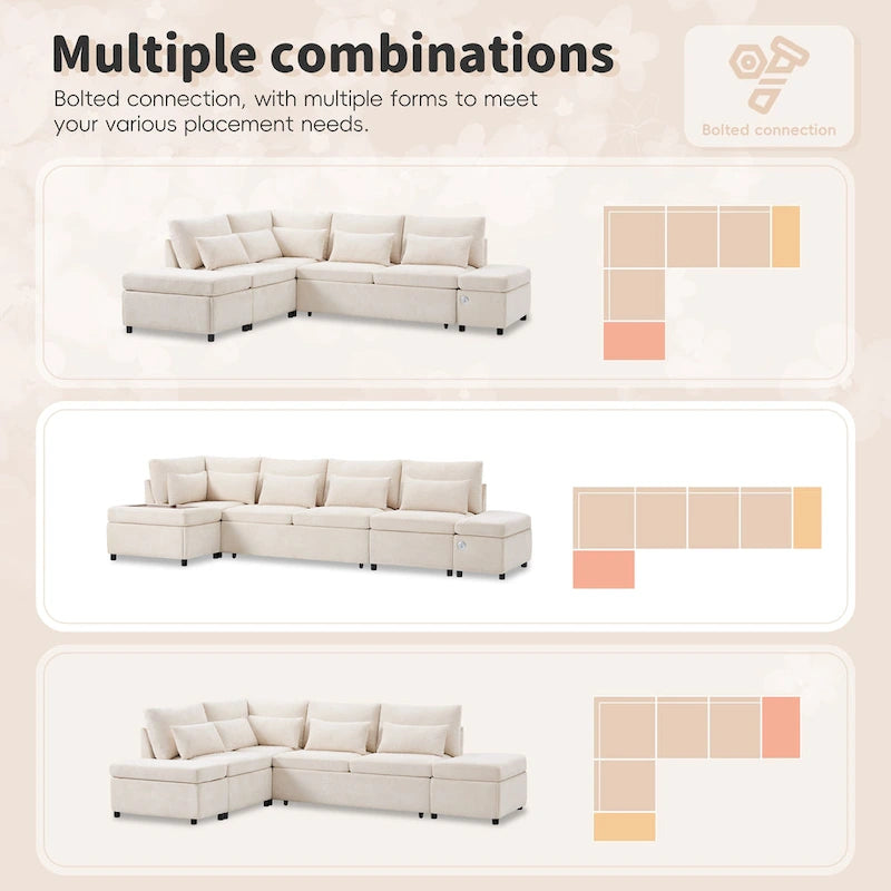 Divano componibile in ciniglia oversize 107 con estraibile e pouf contenitore mobile