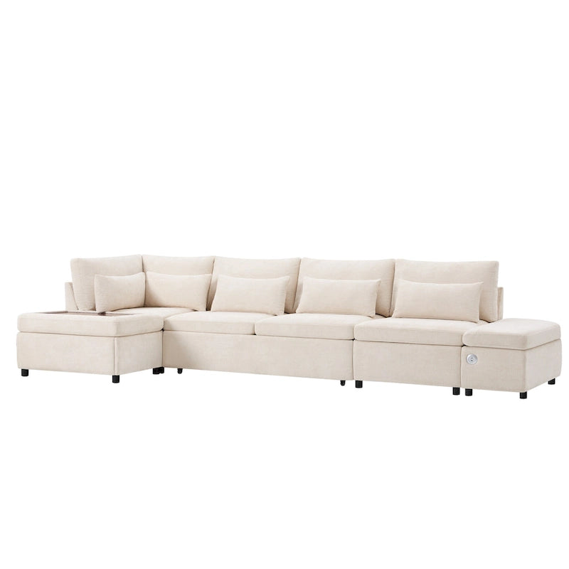 Divano componibile in ciniglia oversize 107 con estraibile e pouf contenitore mobile