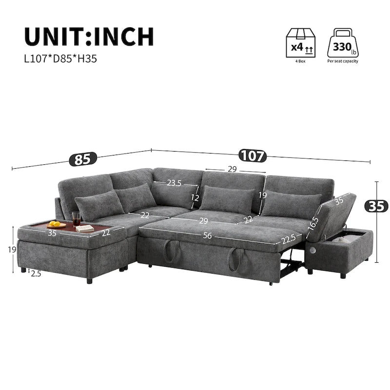 Divano componibile in ciniglia oversize 107 con estraibile e pouf contenitore mobile