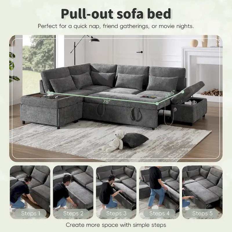 Divano componibile in ciniglia oversize 107 con estraibile e pouf contenitore mobile