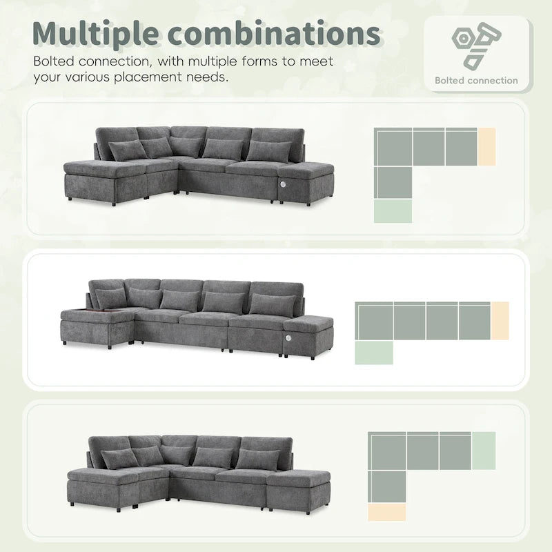 Divano componibile in ciniglia oversize 107 con estraibile e pouf contenitore mobile