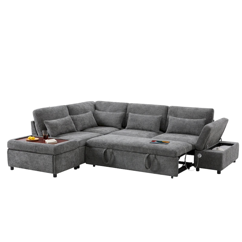 Divano componibile in ciniglia oversize 107 con estraibile e pouf contenitore mobile