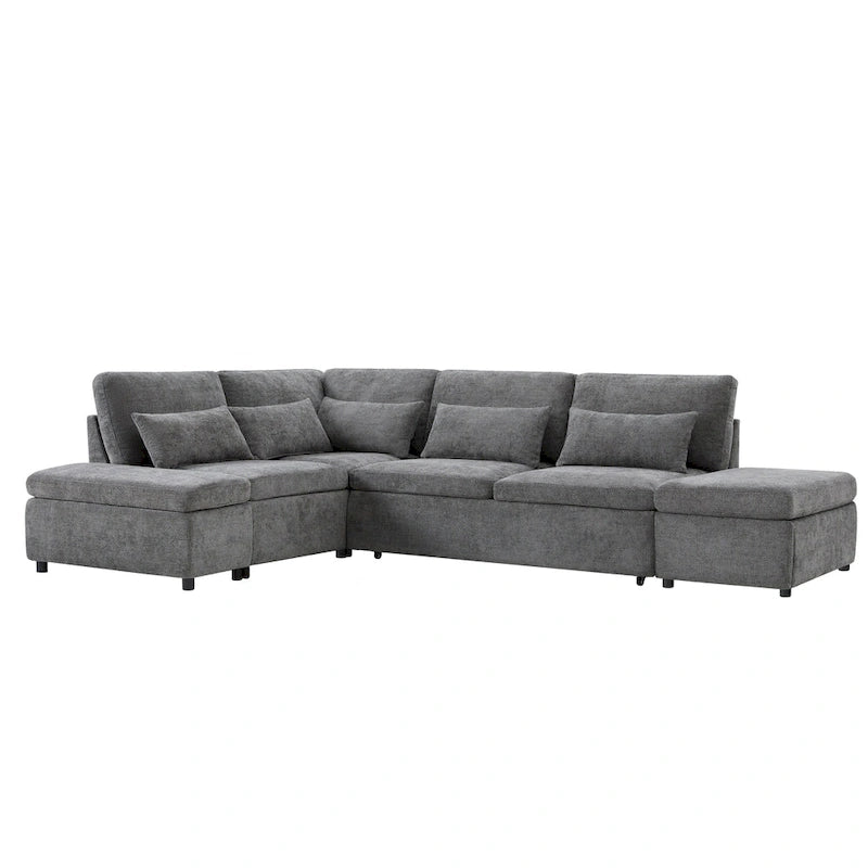 Divano componibile in ciniglia oversize 107 con estraibile e pouf contenitore mobile