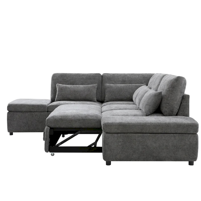 Divano componibile in ciniglia oversize 107 con estraibile e pouf contenitore mobile