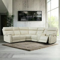 Genuine Leather Power Recliner Sectional Sofa with Console, Ajustable Headrest, USB&USB-C Port