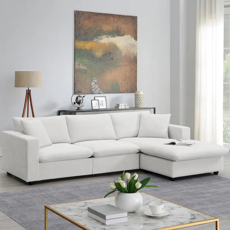 Canapé d'angle en L 101 avec pouf et ressorts ensachés